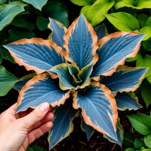 Хоста Океан Вью купить по цене от 960р. в интернет-магазине «Посадика» с доставкой почтой в в Нестерове и по всей России – [изображение №1].